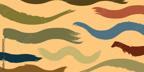 Minimal abstract wavy background in earth tone colors for web and branding .Curved Dry Brush Stroke . Looped brush line . Vector