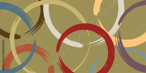 Minimal abstract circles background in earth tone colors for web and branding .Curved Dry Brush Stroke . Looped brush line . Vector