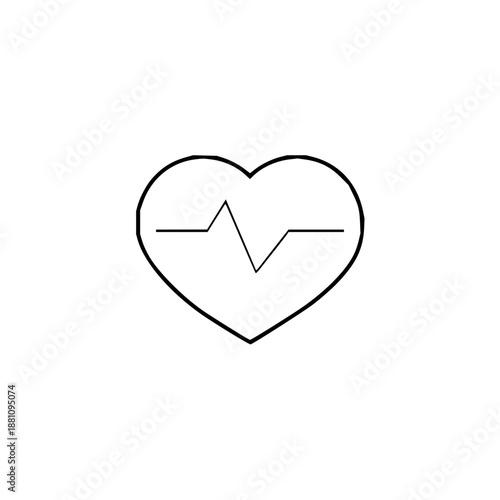Simple Black and White Outline of a Heart with a Heartbeat Line Inside, Representing Health and Vitality