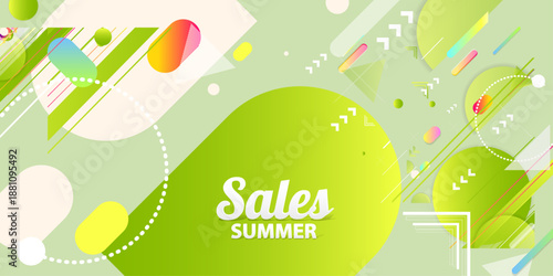 New Sales and bright juicy summer abstract fluid creative banner, trendy bright neon colors with dynamic lines