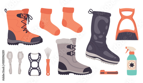 Winter gear essentials: boots, socks, and tools for cold weather