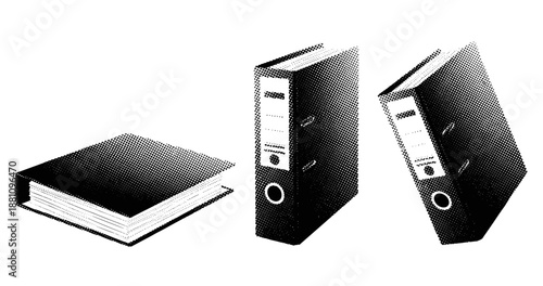 Black and white office binders and notebook illustration