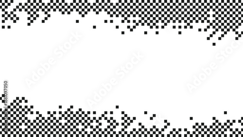 Minimalist black and white checkered border design with pixelated edges fading into central white copy space for modern layout Vector Illustration