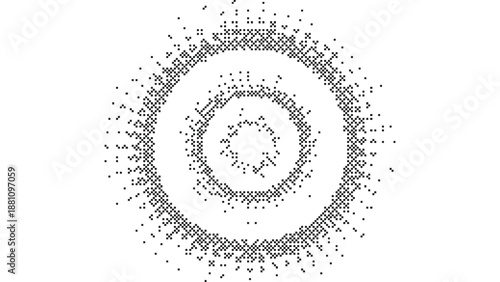 Symmetrical black pixel rings on a white background with dithered edges creating a rhythmic digital target or ripple pattern Vector Illustration