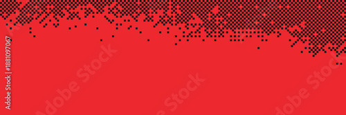 Vibrant red background with black pixel dithered checkerboard pattern fading from the top edge for dynamic digital texture Vector Illustration