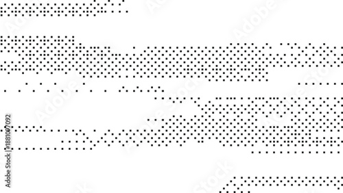Horizontal digital pixel streaks in black on a white background creating a glitchy data motion effect for technology concepts Vector Illustration