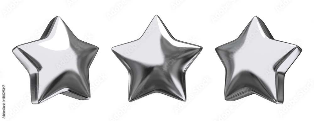 Obraz premium Set of silver stars isolated. Concept of rate or top. 3d rendering.
