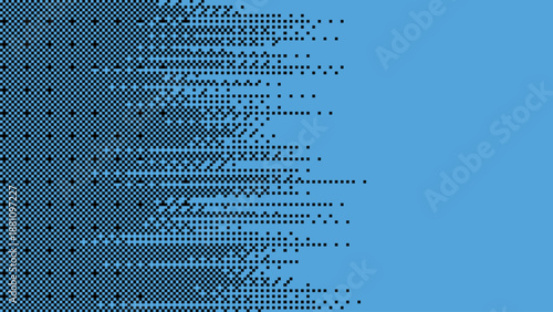 Vibrant blue background featuring horizontal black pixel streaks and dithered data lines for a dynamic digital motion effect Vector Illustration