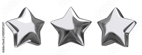 Set of silver stars isolated. Concept of rate or top. 3d rendering.