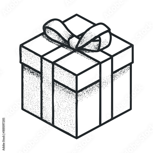 A hand drawn dotted texture gift box tied with a decorative ribbon and bow symbolizing celebration and generosity for holiday season promotions and special event marketing.