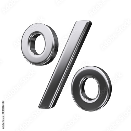 Silver discount percent symbol for sales and shopping online. Offer promotion event isolated. 3d rendering.