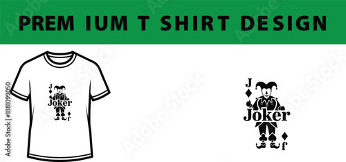 Black and White Joker Playing Card Character T-Shirt Design Vector isolated on Transparent Background