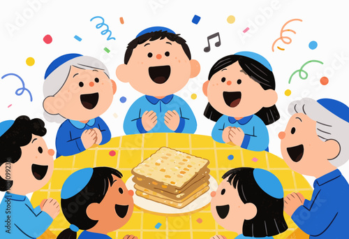 children celebrating traditional holiday with unleavened bread at festive table