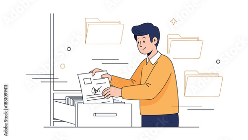 Young hispanic male organizing documents in office setting
