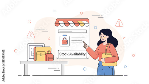 Female asian young adult shopping online for backpacks and handbags illustration