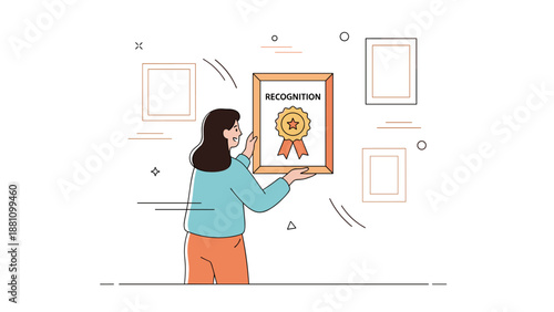 Young adult female receiving award plaque for recognition