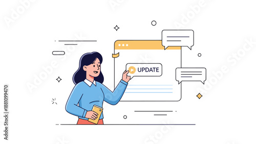 Young asian female updating website interface with mobile interaction