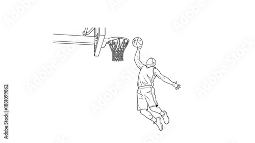 A basketball player in mid air preparing to dunk a line art illustration showcasing athletic movement