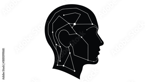 Abstract depiction of a human head profile with geometric lines and connections inside