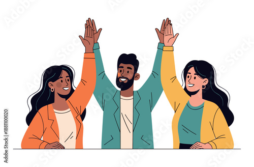 Diverse group of adults celebrating success with high fives