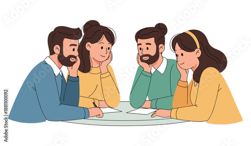 Diverse group of animated adults engaging in conversation at a table