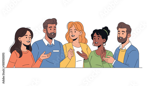 Group of diverse young adults in casual conversation