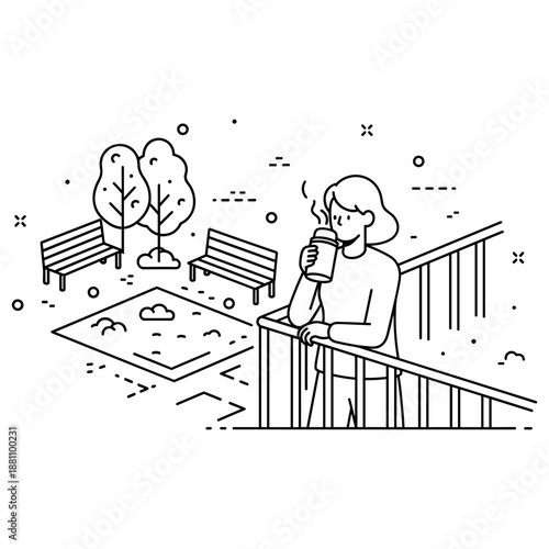 Young caucasian female enjoying coffee in a park