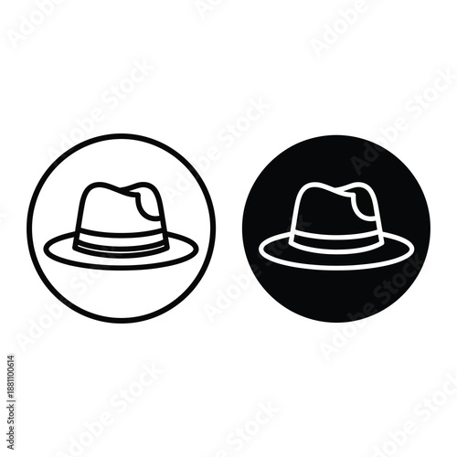 Vintage Fedora Hat Icons in Black and White