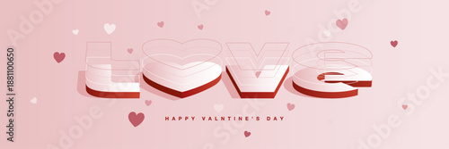 Love  technical drawing lines turn into 3D podium Valentine day background with pink, red, white letters pedestal. Simple vector platform. Mockup product display, stage showcase pink background