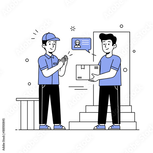 Delivery person handing package to customer at doorstep