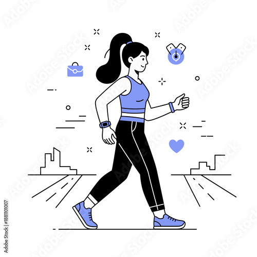Young caucasian female jogger with fitness tracker in urban setting