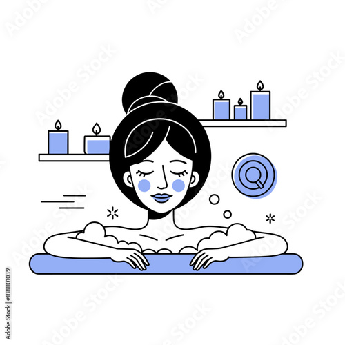 Female relaxing in bath with candles and bubbles