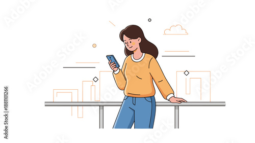 Young caucasian woman texting on smartphone in urban setting