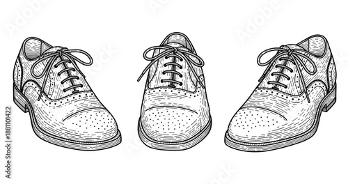 Vintage hand-drawn leather dress shoes with laces - classic and stylish footwear illustration