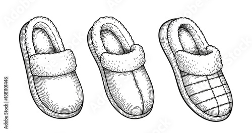 Cozy fur-lined slippers collection in black and white - three designs