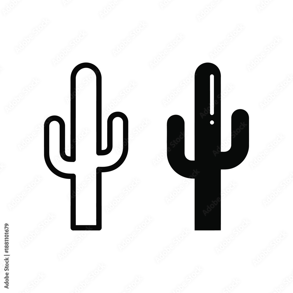 Fototapeta premium Simple Line Art Cactus Icons