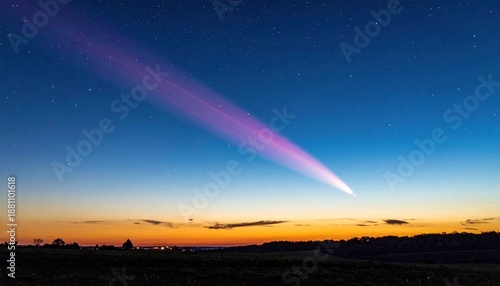 Celestial Spectacle - A Comets Radiant Journey Across the Twilight Sky.