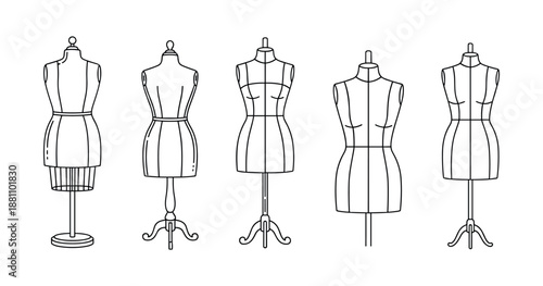 Set of dressmaker mannequins: fashion design illustrations