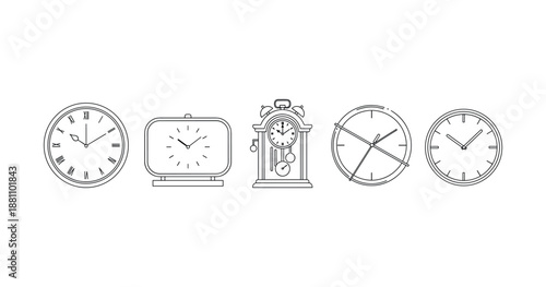 Collection of classic clock designs with roman and modern numerals