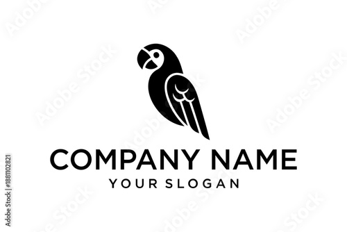Minimalist Black Parrot Bird Logo Design Vector Illustration