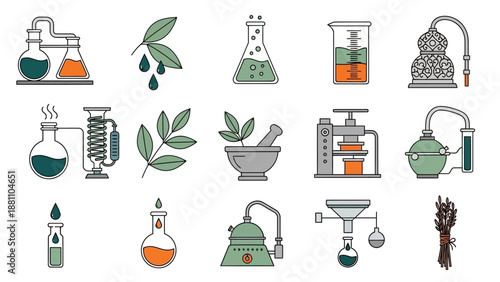 Laboratory equipment set for scientific research and experimentation in a chemistry lab environment from a front viewpoint