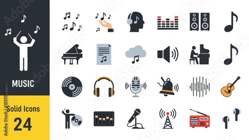 Collection of Music Related Icons Depicting Various Elements of the Industry