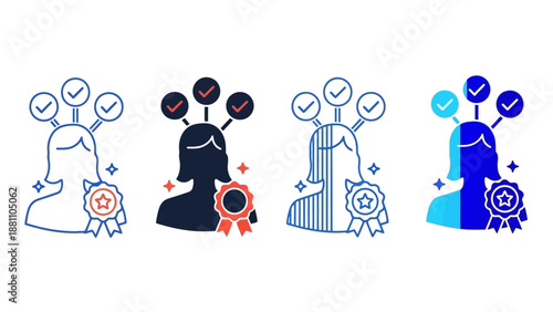 Illustrations of people receiving awards and recognition in various settings and styles, showcasing achievements and excellence from different viewpoints.