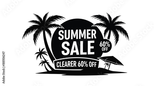 Tropical summer sale promotion with palm trees beach elements and a large discount offer