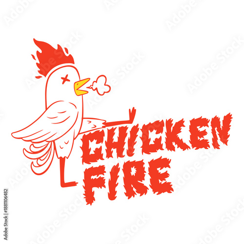 Spicy chicken breathing fire cartoon illustration