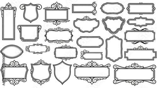 Collection of ornate frames and decorative elements in various shapes and sizes presented in a grid layout