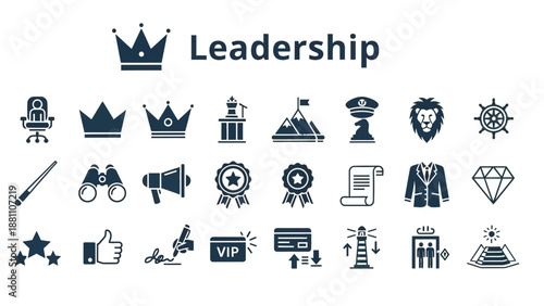 Collection of Leadership Icons Representing Authority and Success in Various Formats