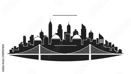 Black silhouette cityscape with bridge and skyline