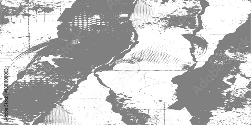 Vintage grunge world map illustration featuring a dirty paper texture with black ink splashes and detailed country borders on an antique vector background