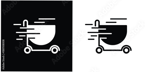This silhouette icon illustrates a shopping cart in motion, enhanced with dynamic speed lines to clearly represent fast shopping, instant checkout, or flash sale activity